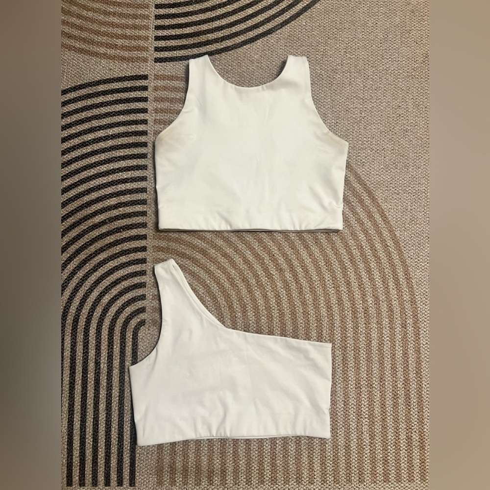 Girlfriend collective ivory bras (Dylan bra and Bianca one shoulder bra) LARGE